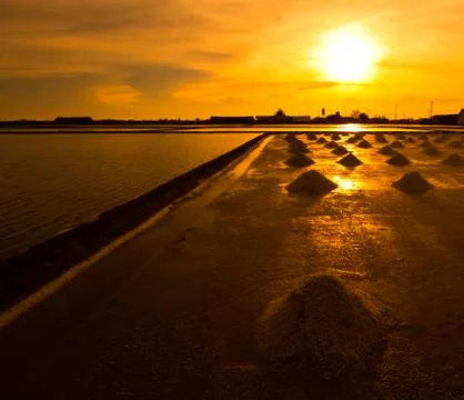 Salt fields in thailand Stock Photos