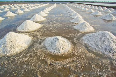 Salt fields in thailand Stock Photos