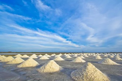 Salt fields in thailand Stock Photos