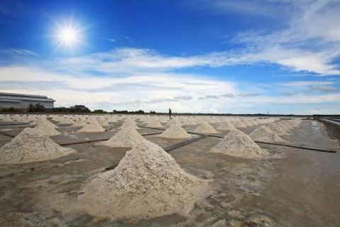 Salt fields in thailand Stock Photos