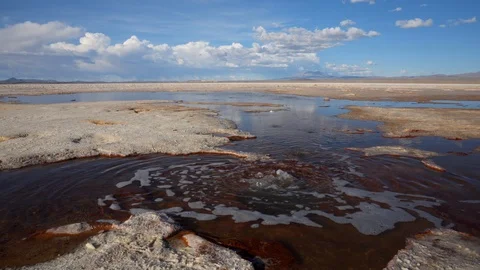 Salt Flat Springs of Extremely Cold Salt Water. Uyuni, Potosi, Bolivia 스톡 동영상 102907332