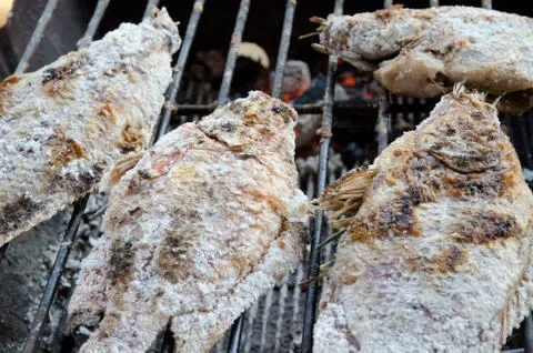 Salt grilled fish Stock Photos