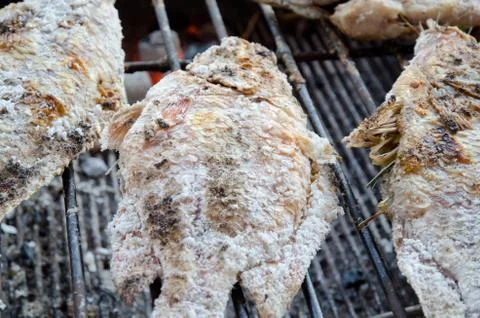 Salt grilled fish Stock Photos