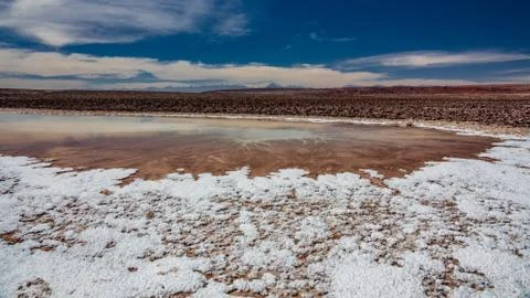 Salt lagoon with mountain range in the background Foto stock