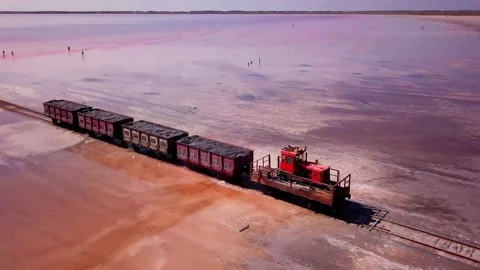 Salt lake and train Stock Footage 196735361