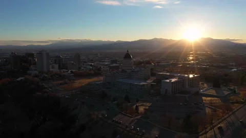 Salt Lake City Capitol Building at Sunset. Utah, USA. Aerial View Stock Footage
