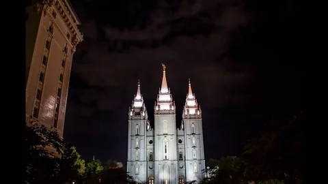 Salt Lake City Temple Night Hyperlapse Stock Footage