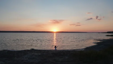 Salt lake sunset at the cliffs Stock Footage 129977979