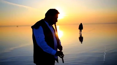 Salt lake sunset Stock Footage 121024668