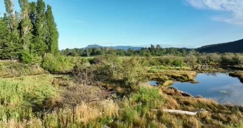 Salt marsh, cloud reflection and mountain, low approach - 5K Video stock 226711635