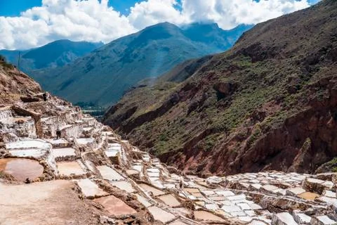 Salt mine Maras 스톡 사진