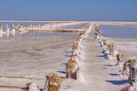 Salt mining lake Stock Photos