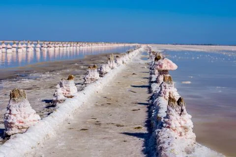 Salt mining lake Stock Photos