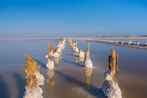 Salt mining lake Stock Photos
