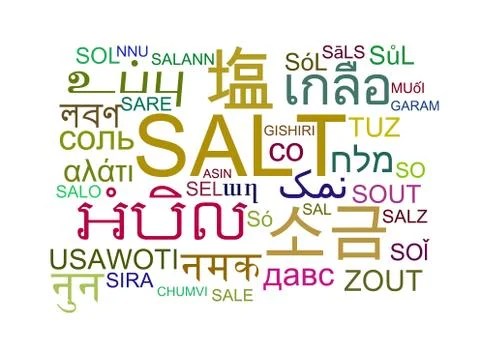 Salt multilanguage wordcloud background concept Stock Illustration