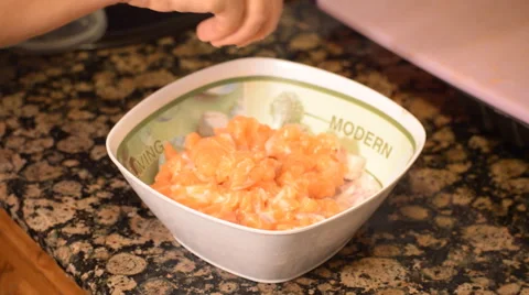 Salt Over Raw Salmon Stock Footage 55964430