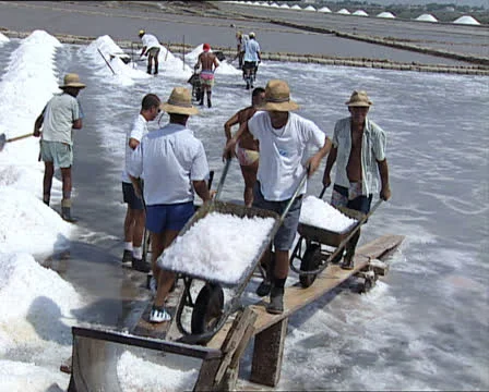 SALT PAN men working and machinery closer AUDIO Stock-Footage 22633325