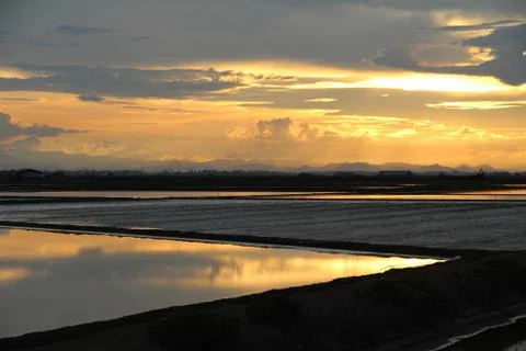 Salt pan sunset Stock Photos