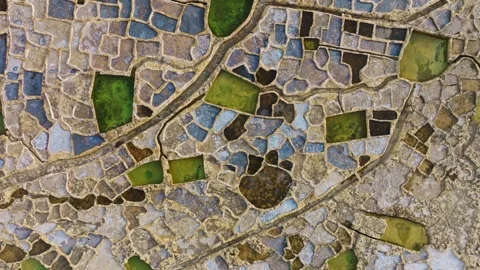 Salt pans, drone top view Stock Footage 306957379