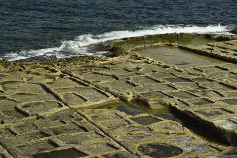 Salt pans in Marsaskala, Malta, Mediterranean, Europe Stock Photos