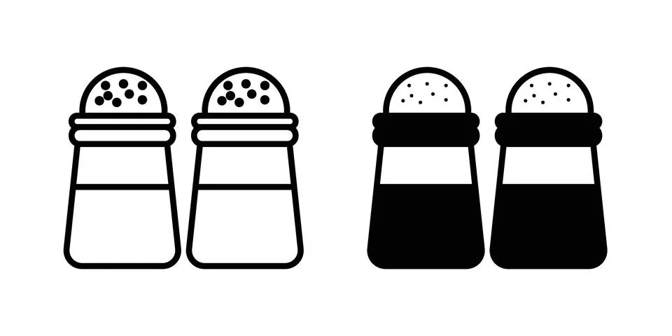 Salt pepper icon drawing lines. Silhouette style vector bundle Stock Illustration