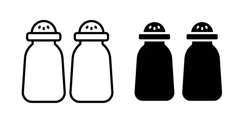 Salt pepper icon silhouette vector set. thin line pack Stock Illustration