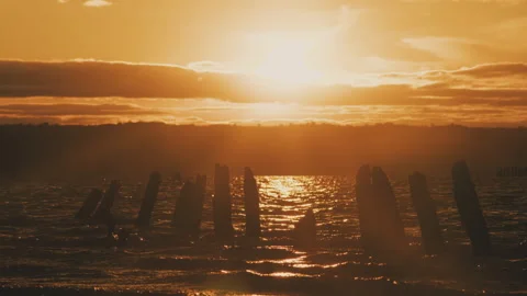 Salt pillars in the lake at sunset Video stock 243846562