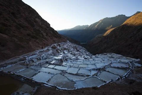 Salt pools that have been in use since ancient Incan times on a hillside near a Stock Photos