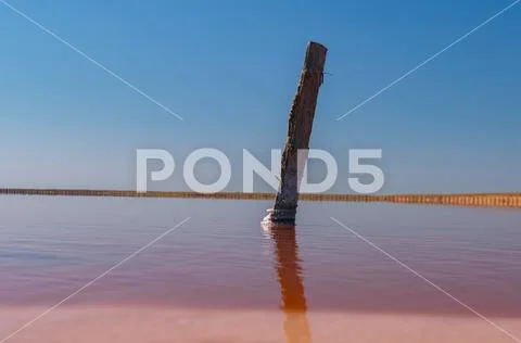 Salt sea water evaporation ponds with pink plankton colour Stock Photos