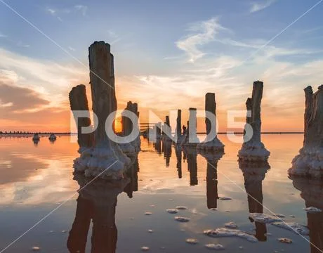 Salt sea water evaporation ponds with pink plankton colour Stock Photos