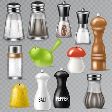 Salt shaker vector design pepper bottle glass container and wooden kitchen Stock Illustration