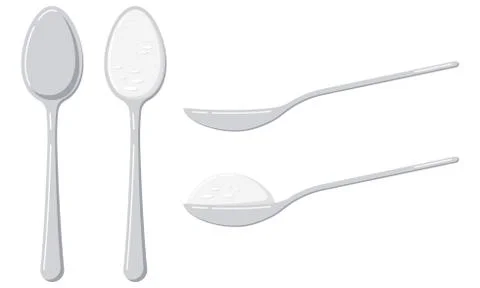 Salt in spoon vector illustration top and front view. Stock Illustration