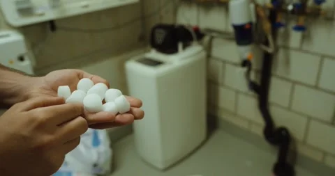 Salt Tablets for Water Softener System Maintenance Close Up Stock Footage 337026212