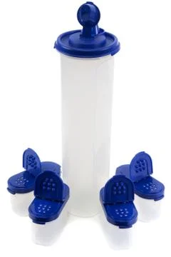 Saltcellar and plastic bottle Stock Photos