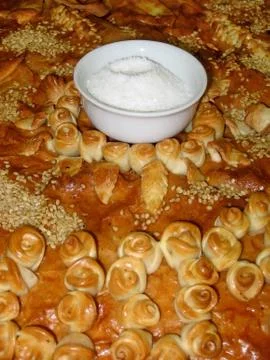 Saltcellar on bread Stock Photos