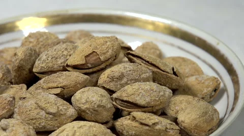 Salted almonds in a Bowl Stock Footage 48950814