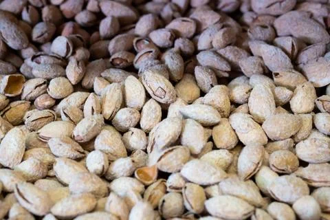 Salted almonds in the shell on full background Stock Photos