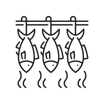 Salted cod or herring fish on hooks, fishery icon Stock Illustration