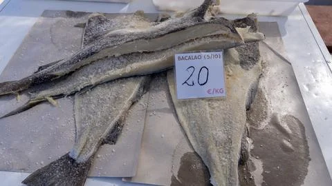 Salted Dried Cod Fish Fillets at Spanish Market Foto stock