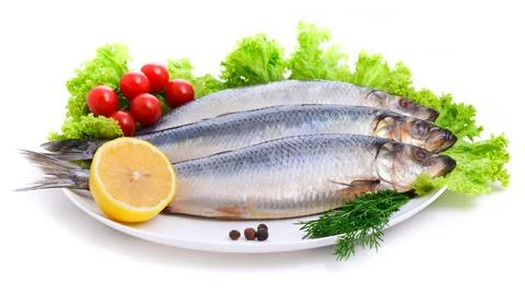 Salted herring on white background Stock Photos
