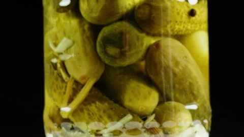 Salted pickles in jar can, Cucumbers preservations, conservation. Salted Stock Footage 240232192