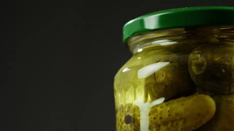Salted pickles in jar can, Cucumbers preservations, conservation. Salted Stock Footage 240232284