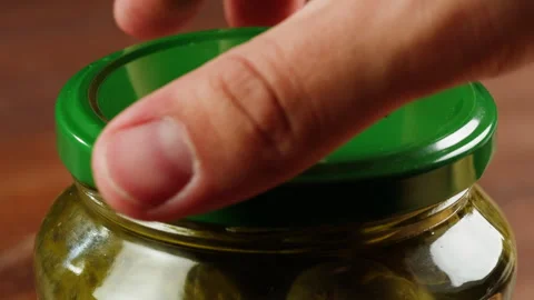 Salted pickles in jar can, Cucumbers preservations, conservation. Salted Stock Footage 261595819