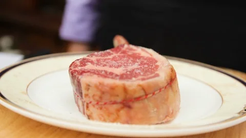 Salted rib meat on plate Stock Footage 88816689