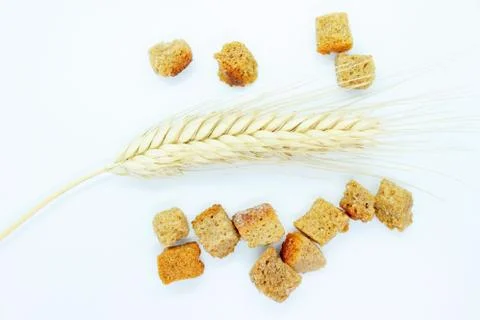 Salted rye crackers and rye earare are located on a white background Stock Photos