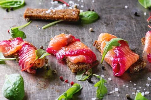 Salted salmon with beetroot Stock Photos