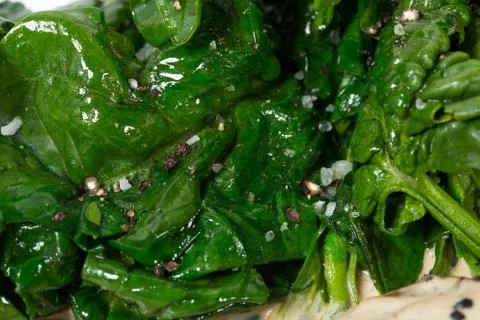 Salted spinach as a garnish. Stock Photos
