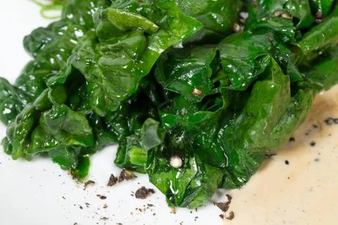 Salted spinach as a garnish. Stock Photos
