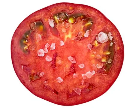 Salted tomato slice, rough, top Stock Photos