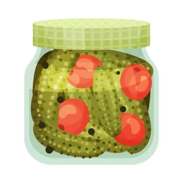 Salted tomatoes and cucumbers. Vector illustration on white background. Stock Illustration